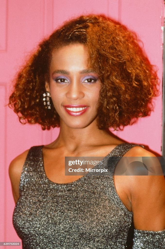 Whitney Houston pictured in London as she topped the British charts on 10th December 1985