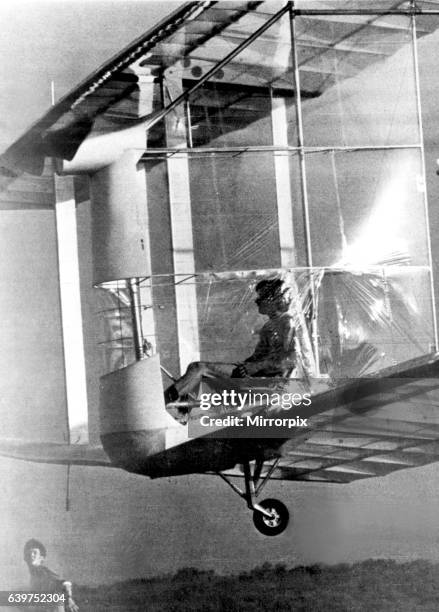 The 'Chrysalis' human powered biplane aircraft which was built at M.I.T. By students, Robert Parks, Harold Youngren, John Langford, Hyong Bang and...
