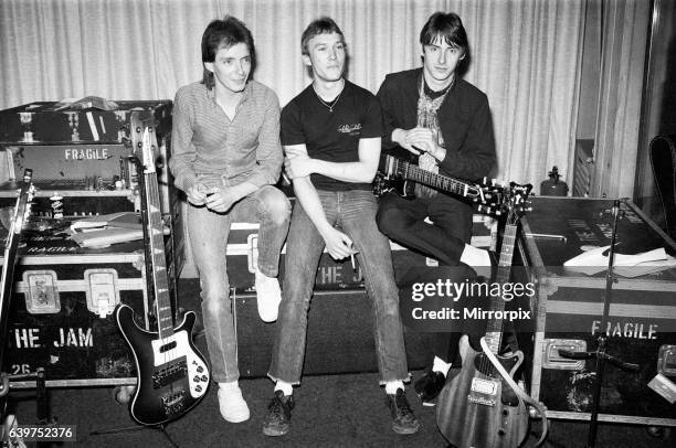 The Jam, Music Group, 22nd April 1980. Band members. Bruce Foxton, Rick Buckler & Paul Weller. Pictured at London Recording Studio.
