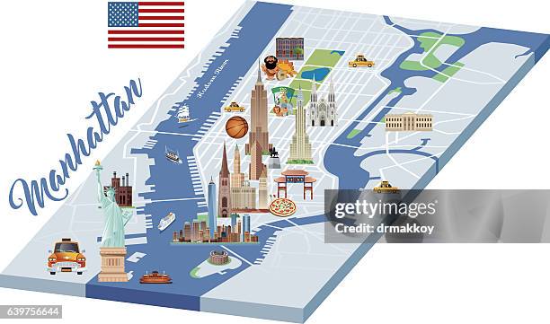 manhattan cartoon - new york state map vector stock illustrations