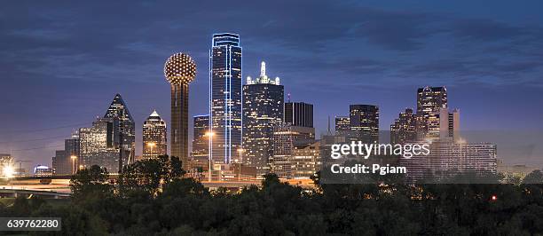 dallas texas skyline and reunion tower panoramic - dallas texas 個照片及圖片檔