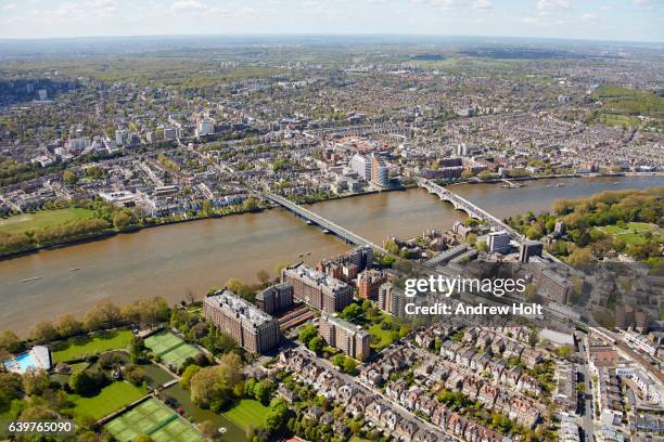 aerial photography view west of river thames and wetland centre. sw13, w6 london uk. - putney london stock pictures, royalty-free photos & images