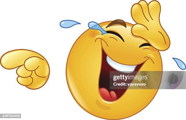 laughing with tears and pointing emoticon - monkey business images stock illustrations