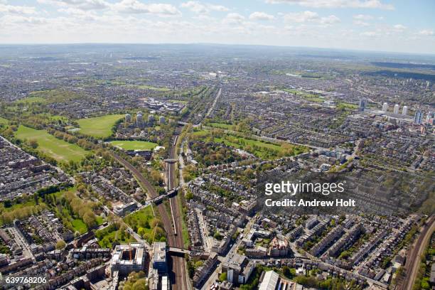 aerial photography view south of wandsworth and clapham junction. london sw11 uk. - clapham stock-fotos und bilder