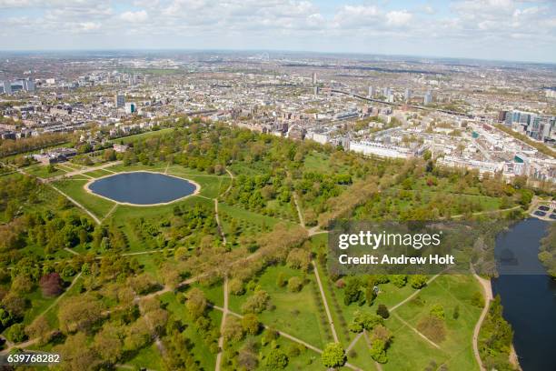 aerial photography view north of hyde park. london w2 uk. - hyde park stock pictures, royalty-free photos & images