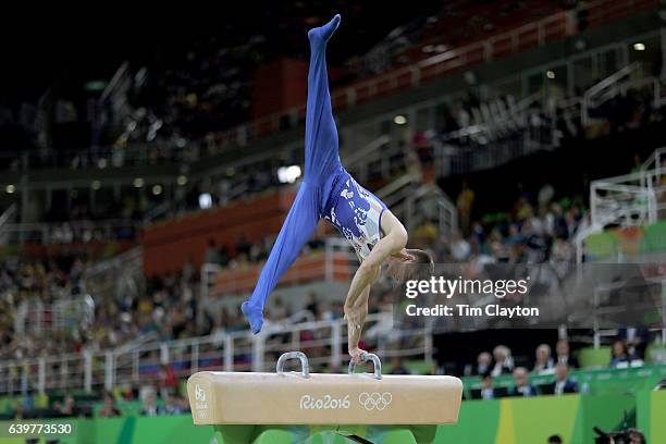 Gymnastics - Olympics: Day 9 Max Whitlock of Great Britain performs his routine in the Men's Pommel Horse Final which won him the gold medal at the...