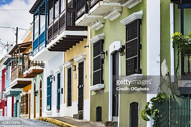 colorful house facades of old san juan, puerto rico. - ogphoto stock pictures, royalty-free photos & images