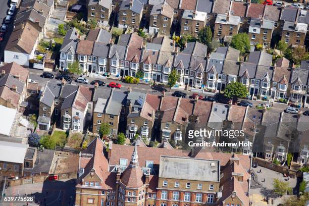 aerial photography view of houses in east dulwich, london. se22 london uk. - dulwich stockfoto's en -beelden