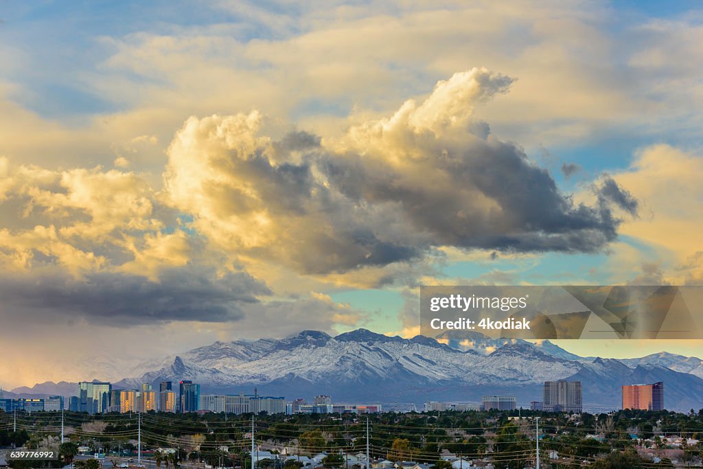 Las Vegas at dusk in winter