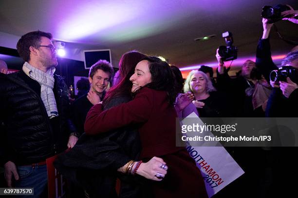 Benoit Hamon's supporters express their joy after the announcement of the results of the first round of the Primary Election of the left wing Les...