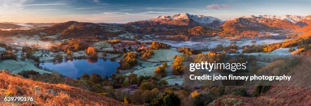 panoramic view of the great langdale valley. english lake district. uk. - loughrigg fells stock-fotos und bilder