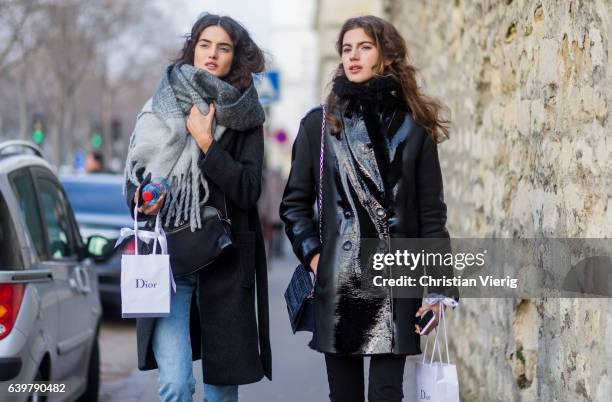 Model Blanca Padilla and Valery Kaufman outside Dior on January 23, 2017 in Paris, Canada.