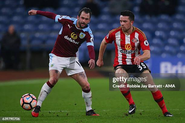 Steven Defour of Burnley and George Honeyman of Sunderland during The Emirates FA Cup Third Round Replay between Burnley and Sunderland at Turf Moor...