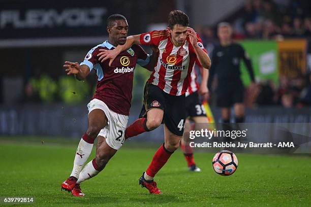 Tendayi Darikwa of Burnley and Adnan Januzaj of Sunderland during The Emirates FA Cup Third Round Replay between Burnley and Sunderland at Turf Moor...