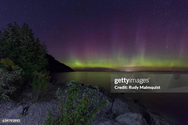 aurora over mackinac island - mackinac island 個照片及圖片檔