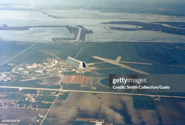 Aerial view of the campus at the NASA Ames Research center in Mountain View, California, including Silicon Valley land which would later be used for...