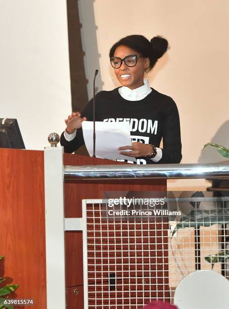 Janelle Monae attends "I Am Not Your Negro" Atlanta Screening at Morehouse College on January 23, 2017 in Atlanta, Georgia.