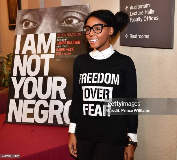 Janelle Monae attends "I Am Not Your Negro" Atlanta Screening at Morehouse College on January 23, 2017 in Atlanta, Georgia.