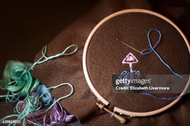 embroidery hoop - embroidery frame stock pictures, royalty-free photos & images