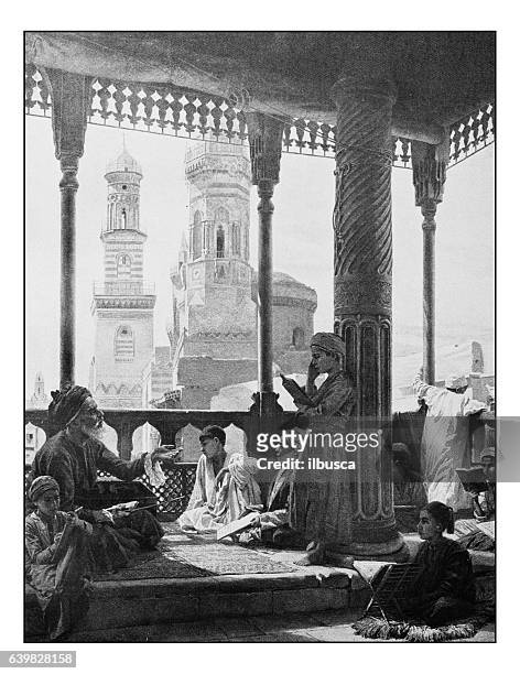 antique dotprinted photograph of painting - middle eastern ethnicity stock illustrations