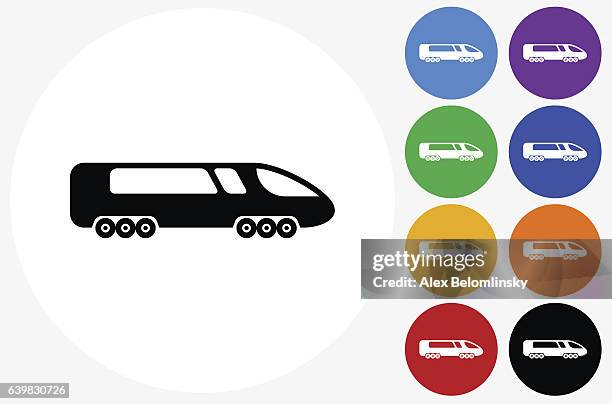train icon on flat color circle buttons - fast train render stock illustrations