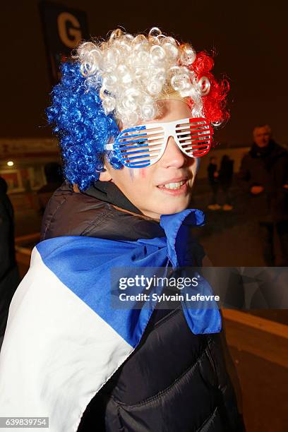 Fans arrive for the the 25th IHF Men's World Championship 2017 Quarter Final match between France and Sweden at Stade Pierre Mauroy on January 24,...