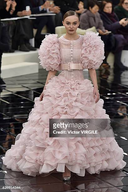 Lily-Rose Depp walks the runway during the Chanel Spring Summer 2017 show as part of Paris Fashion Week on January 24, 2017 in Paris, France.