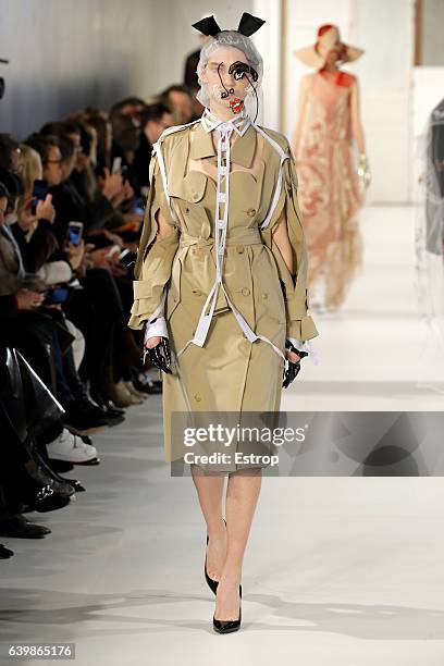 Model walks the runway during the Maison Margiela designed by John Galliano Spring Summer 2017 show as part of Paris Fashion Week on January 25, 2017...