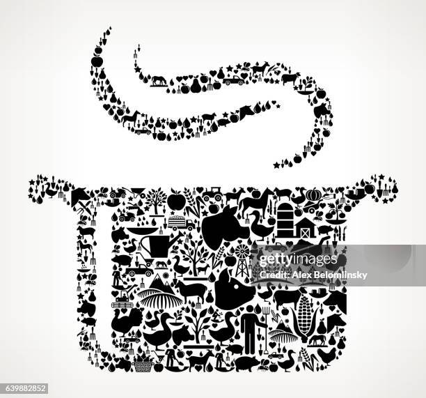 ilustraciones, imágenes clip art, dibujos animados e iconos de stock de steam pot farming and agriculture patrón de icono negro - olla hirviendo