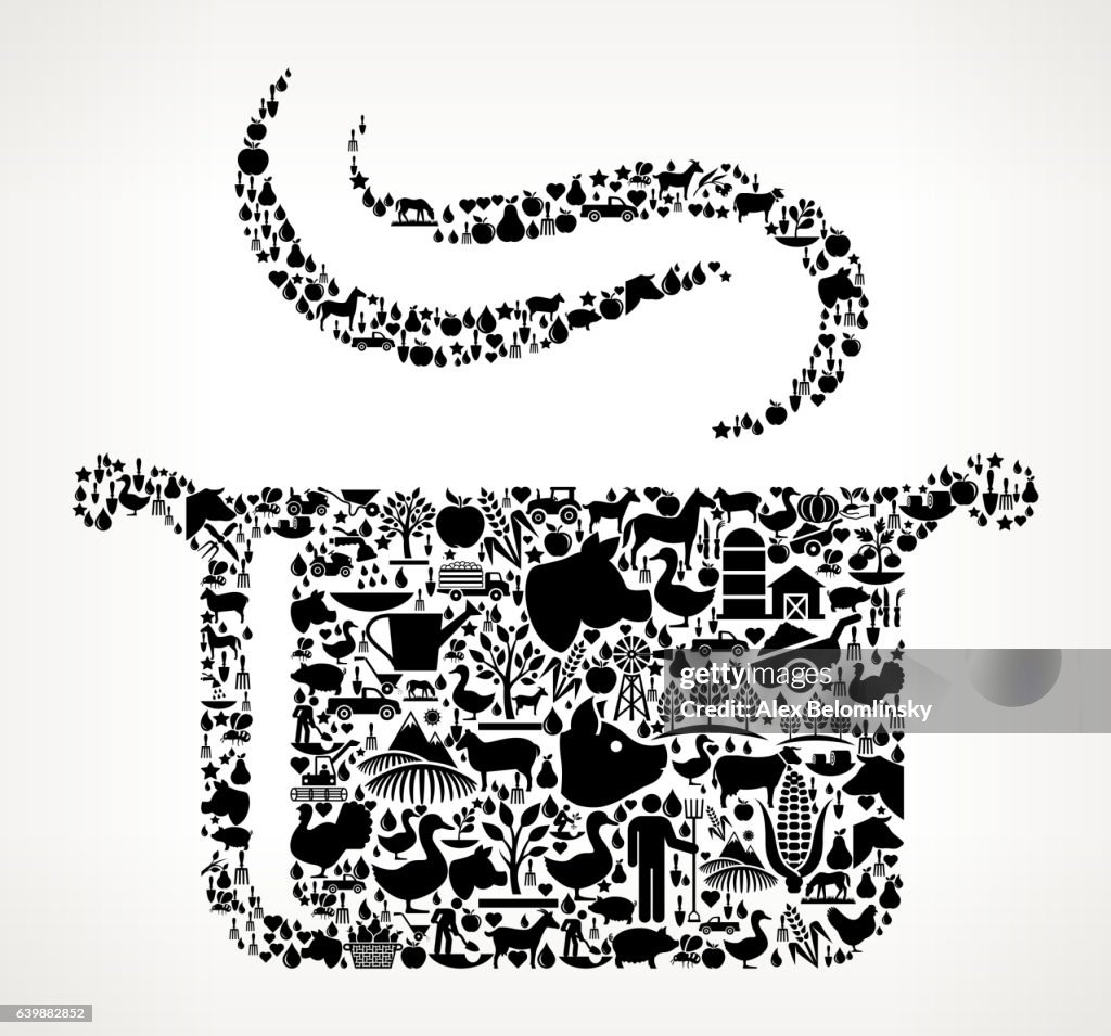 Steam Pot Farming and Agriculture Black Icon Pattern