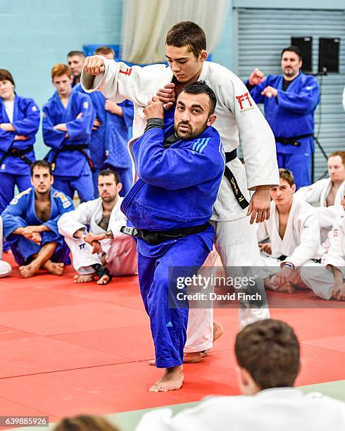 Athens Olympic champion and three times World champion, Ilias Iliadis of Greece demonstrates his judo techniques to the class participants during his...