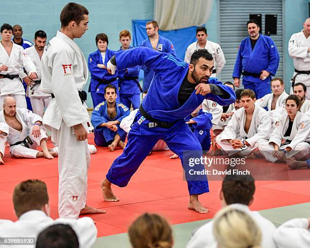 Athens Olympic champion and three times World champion, Ilias Iliadis of Greece demonstrates his judo techniques to the class participants during his...