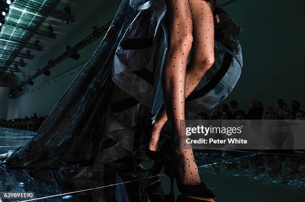 Model, legs detail, walks the runway during the Alexandre Vauthier Spring Summer 2017 show as part of Paris Fashion Week on January 24, 2017 in...