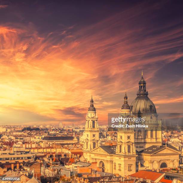 st. stephens basilica and cityscape - budapest basilica stock pictures, royalty-free photos & images