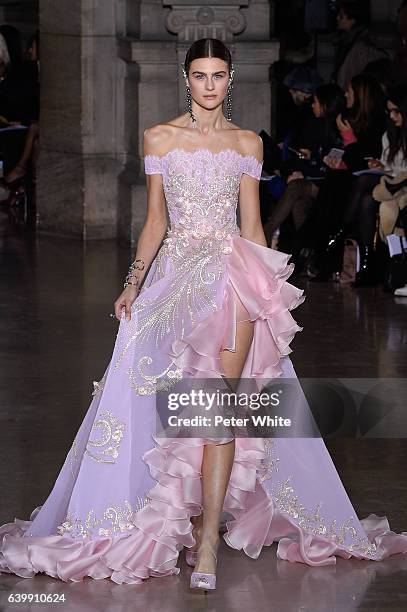 Silke Hajunga walks the runway during the Georges Hobeika Spring Summer 2017 show as part of Paris Fashion Week on January 23, 2017 in Paris, France.