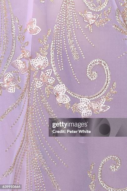 Model, fabric detail, walks the runway during the Georges Hobeika Spring Summer 2017 show as part of Paris Fashion Week on January 23, 2017 in Paris,...