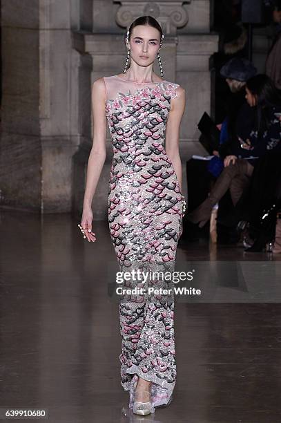 Stasha Yatchuk walks the runway during the Georges Hobeika Spring Summer 2017 show as part of Paris Fashion Week on January 23, 2017 in Paris, France.