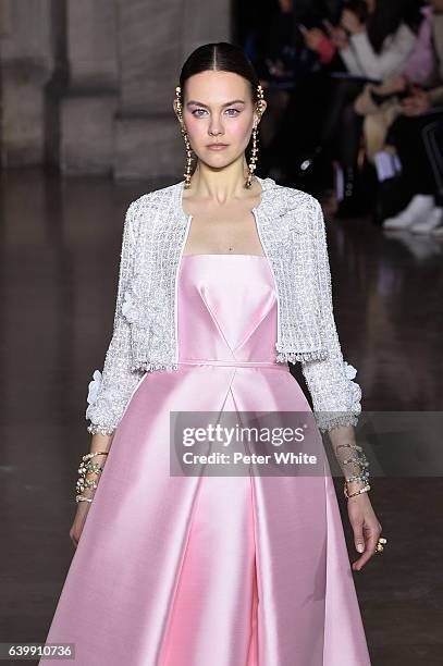 Model walks the runway during the Georges Hobeika Spring Summer 2017 show as part of Paris Fashion Week on January 23, 2017 in Paris, France.