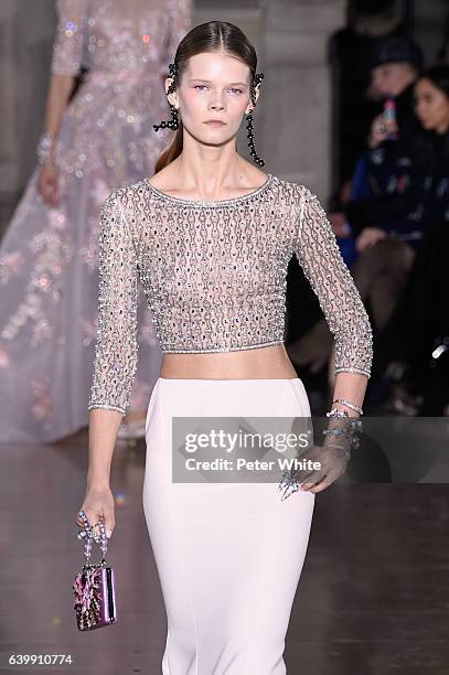 Silke Hajunga walks the runway during the Georges Hobeika Spring Summer 2017 show as part of Paris Fashion Week on January 23, 2017 in Paris, France.