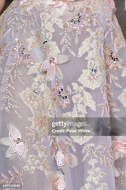 Model, fabric detail, walks the runway during the Georges Hobeika Spring Summer 2017 show as part of Paris Fashion Week on January 23, 2017 in Paris,...