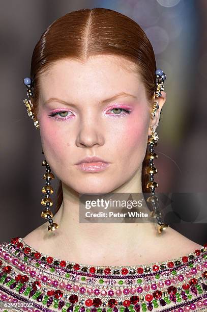 Anastasia Ivanova walks the runway during the Georges Hobeika Spring Summer 2017 show as part of Paris Fashion Week on January 23, 2017 in Paris,...