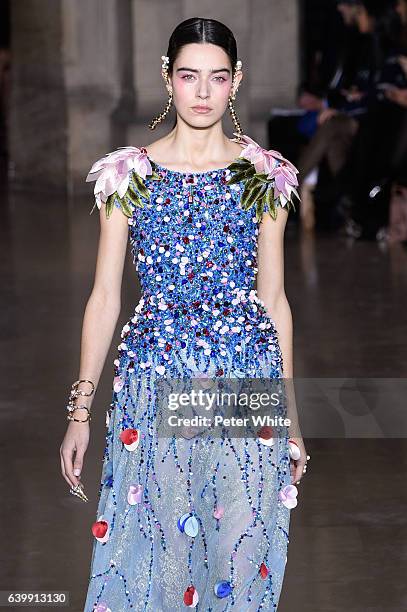 Model walks the runway during the Georges Hobeika Spring Summer 2017 show as part of Paris Fashion Week on January 23, 2017 in Paris, France.