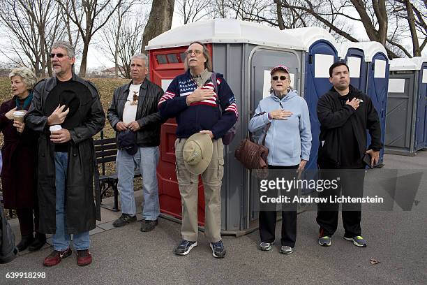 Donald Trump supporters attend a "Make America Great" welcome concert on the eve of Trump's presidential inauguration, held on January 19, 2017 in...