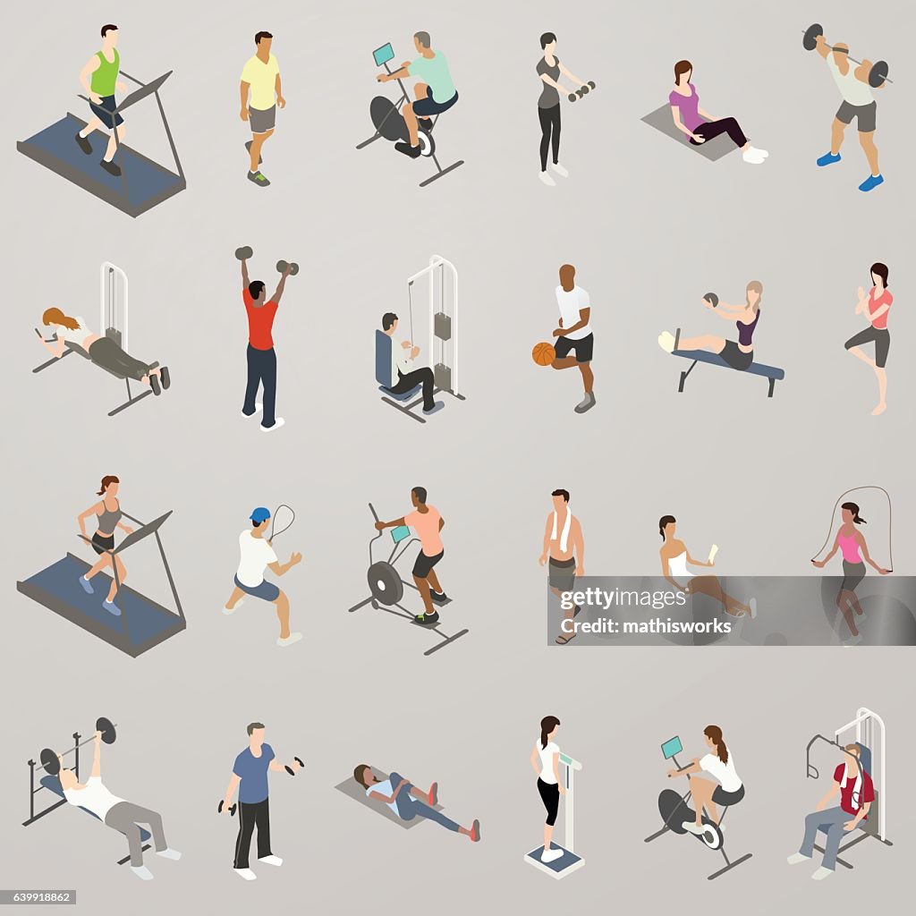 Gym People Working Out Icon Set