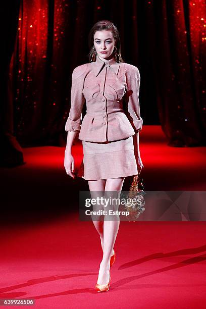 Model walks the runway during the Ulyana Sergeenk Spring Summer 2017 show as part of Paris Fashion Week on January 25, 2017 in Paris, France.