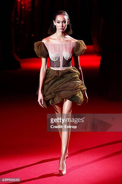 Model walks the runway during the Ulyana Sergeenk Spring Summer 2017 show as part of Paris Fashion Week on January 25, 2017 in Paris, France.
