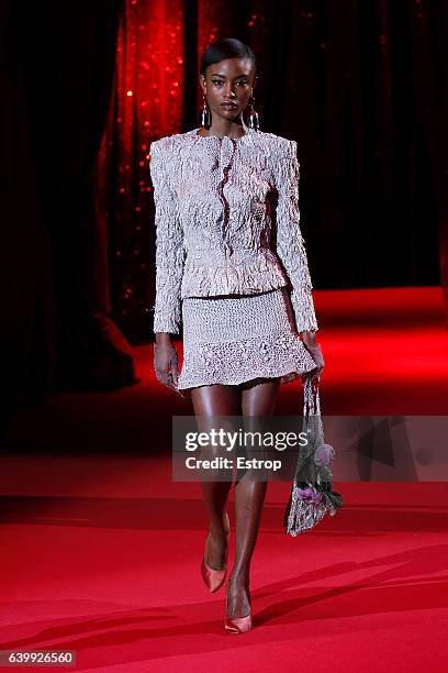 Model walks the runway during the Ulyana Sergeenk Spring Summer 2017 show as part of Paris Fashion Week on January 25, 2017 in Paris, France.