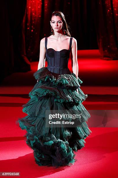 Model walks the runway during the Ulyana Sergeenk Spring Summer 2017 show as part of Paris Fashion Week on January 25, 2017 in Paris, France.