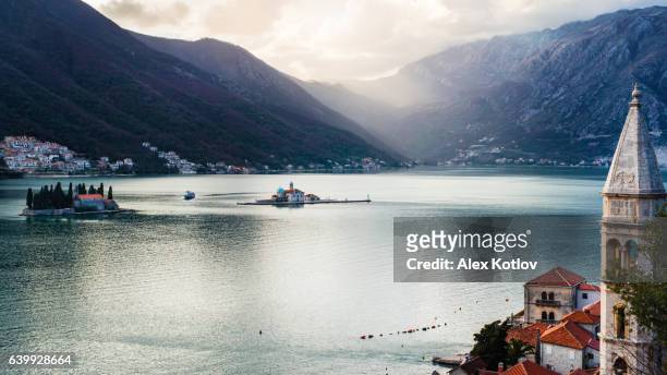 view on bay of kotor, montenegro - argentinien island stock pictures, royalty-free photos & images
