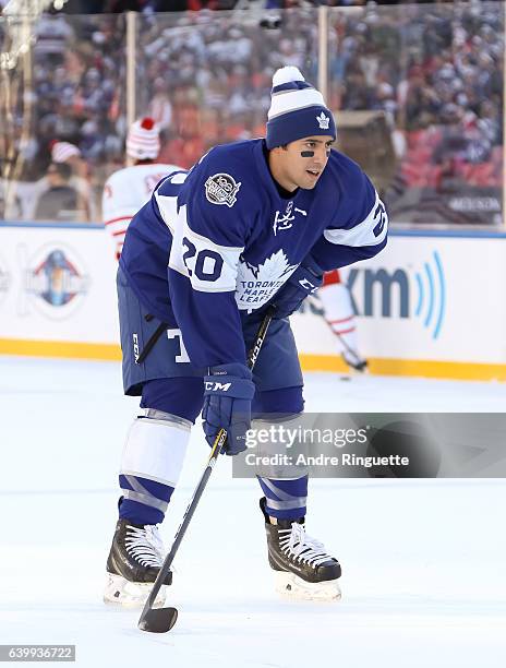 Frank Corrado of the Toronto Maple Leafs warms up during the 2017 Scotiabank NHL Centennial Classic at Exhibition Stadium on January 1, 2017 in...